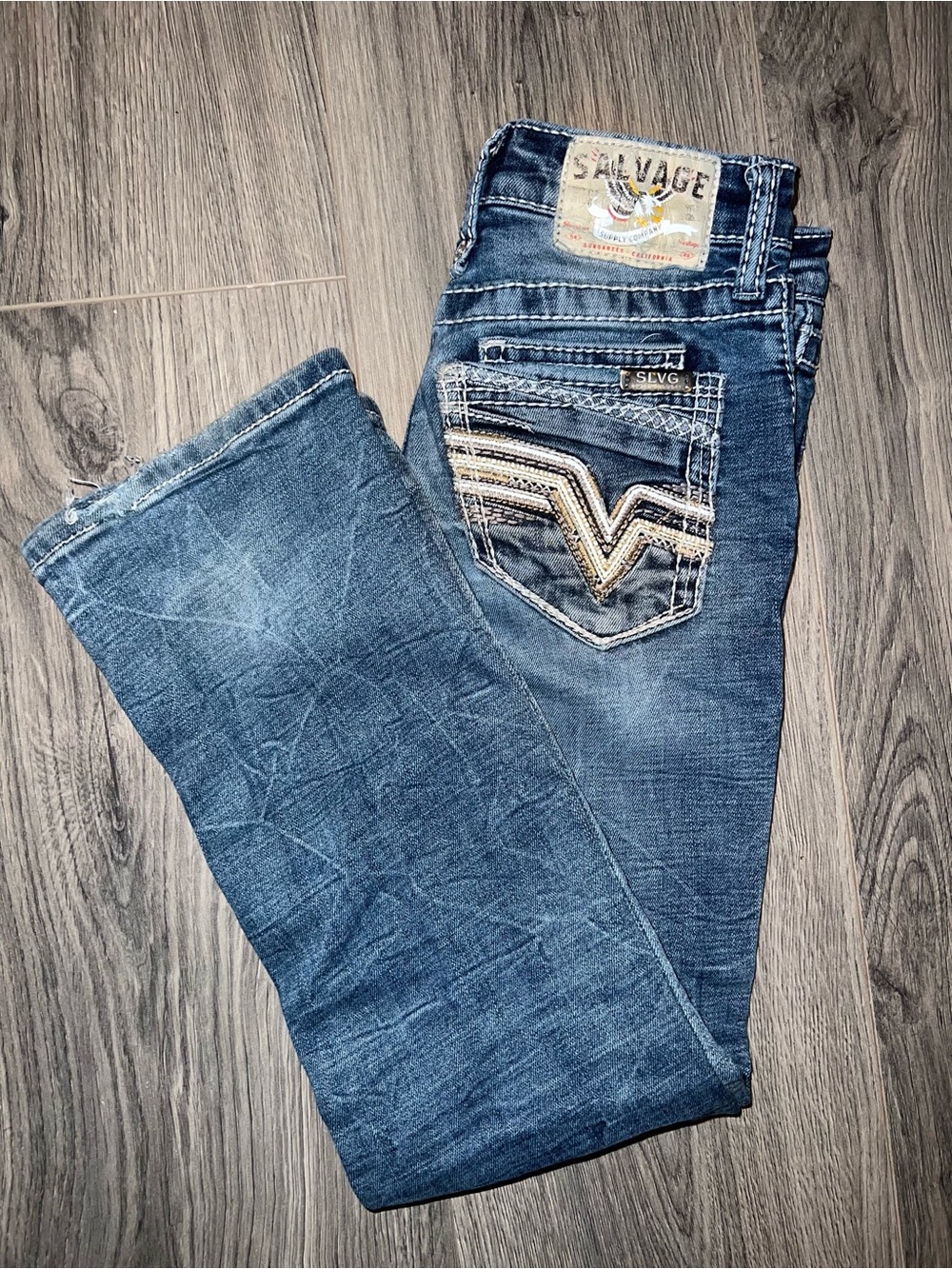 Salvage Blue Kids Bootcut Jeans with Contrast Pocket Stitching